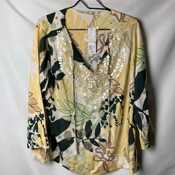 NWT SOFT SURROUNDINGS WO SIZ XL PETITE TUNIC TOP YELLOW BLACK SAGE FLORAL DESIGN - Picture 3 of 15